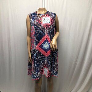DR2 Dress Womens Size XL Sleeveless Blue Pink Floral Lined Shift Office Casual